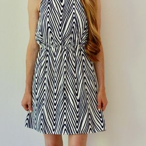 sleeveless everly dress in navy + white